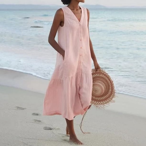 Pale Pink Sleeveless Maxi Dress With Button Front Pale Pink Sleeveless Maxi Dress With Button Front — Trendy Pink Dress Outfit