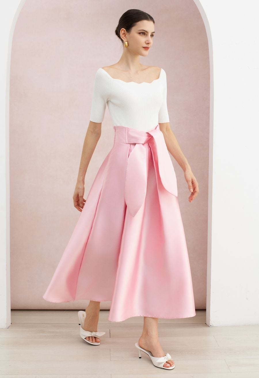 Blush Satin Maxi Skirt With Bow Detail Blush Satin Maxi Skirt With Bow Detail — Trendy Pink Skirt Outfit
