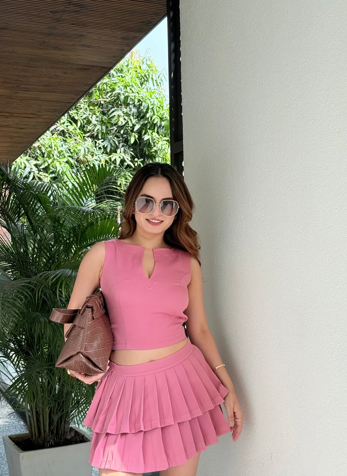 Dusty Pink Tiered Skirt With Matching Crop Top Dusty Pink Tiered Skirt With Matching Crop Top — Trendy Pink Skirt Outfit