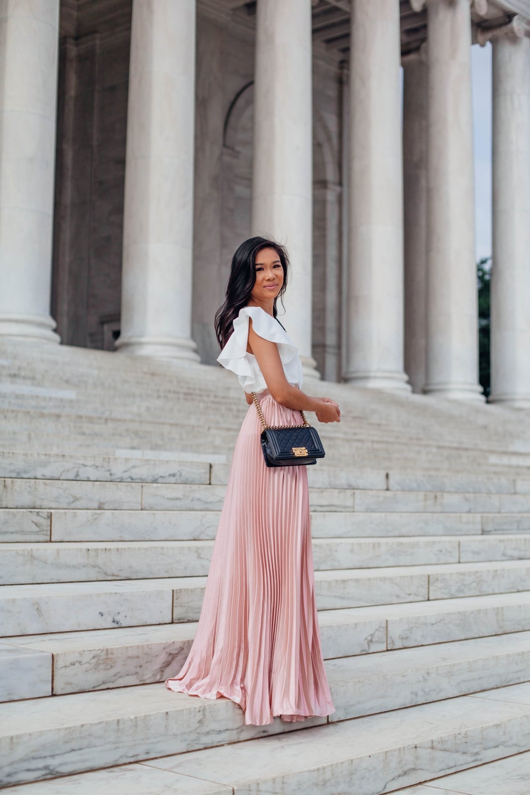 Flowy Blush Pink Pleated Maxi Skirt Flowy Blush Pink Pleated Maxi Skirt — Trendy Pink Skirt Outfit
