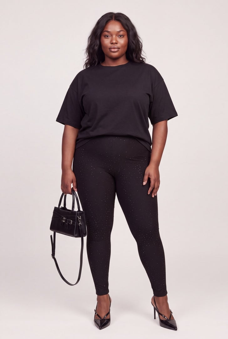 Sparkly Black Leggings With T-shirt — Trendy Plus Size Outfits