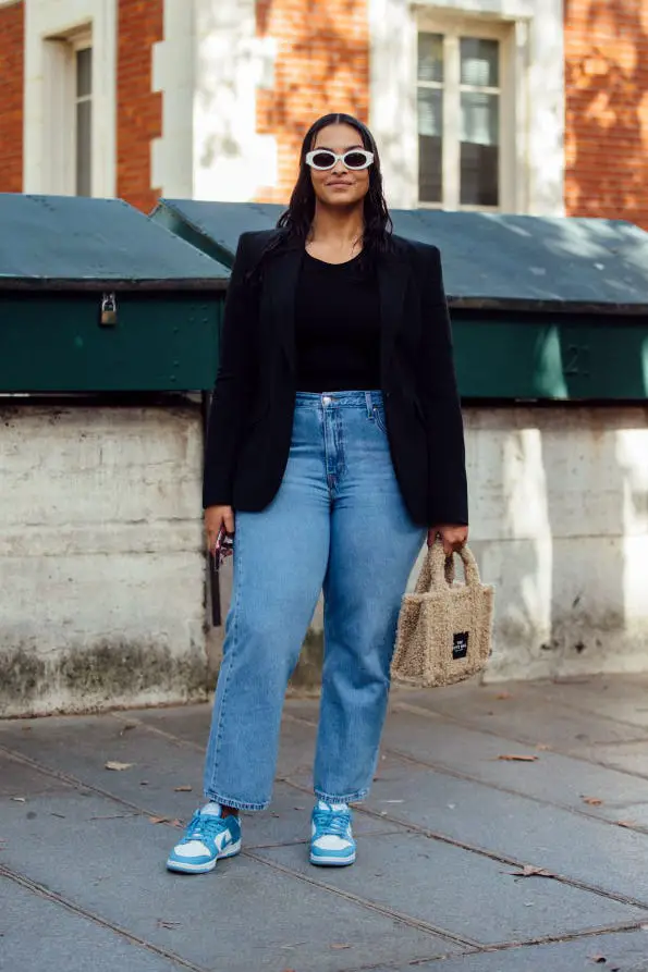 Black Blazer With Wide Leg Jeans — Trendy Plus Size Outfits
