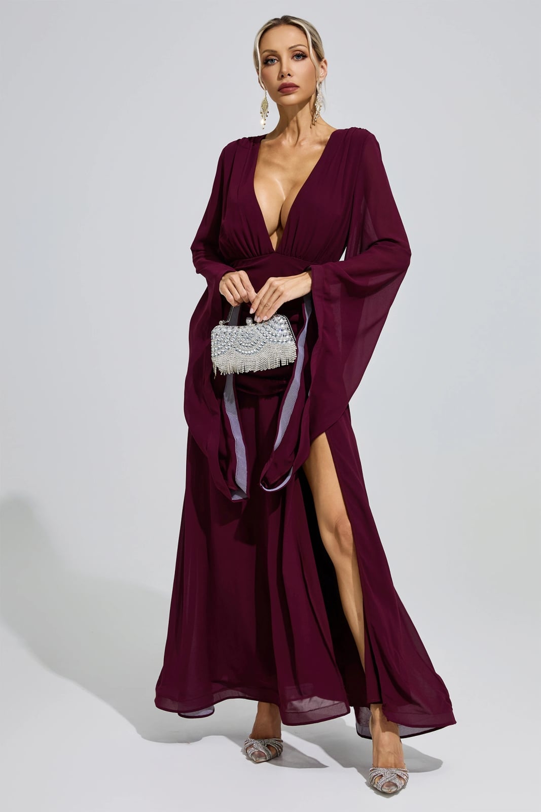 Deep Purple Sequined Maxi Dress with Flowing Sleeves Deep Purple Sequined Maxi Dress with Flowing Sleeves — Trendy Purple Dress