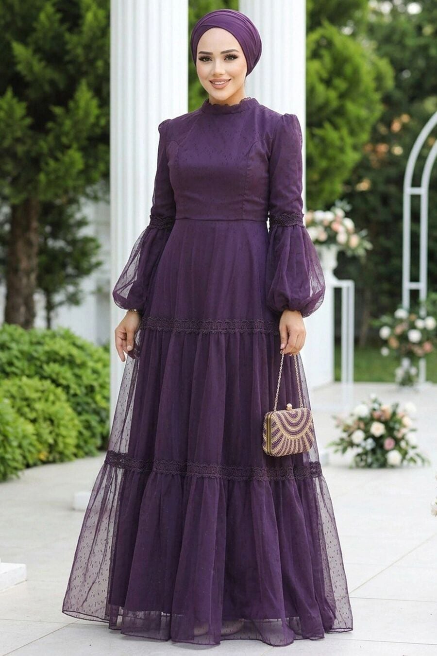Deep Purple Long Sleeve Dress with Tiered Skirt Deep Purple Long Sleeve Dress with Tiered Skirt — Trendy Purple Dress