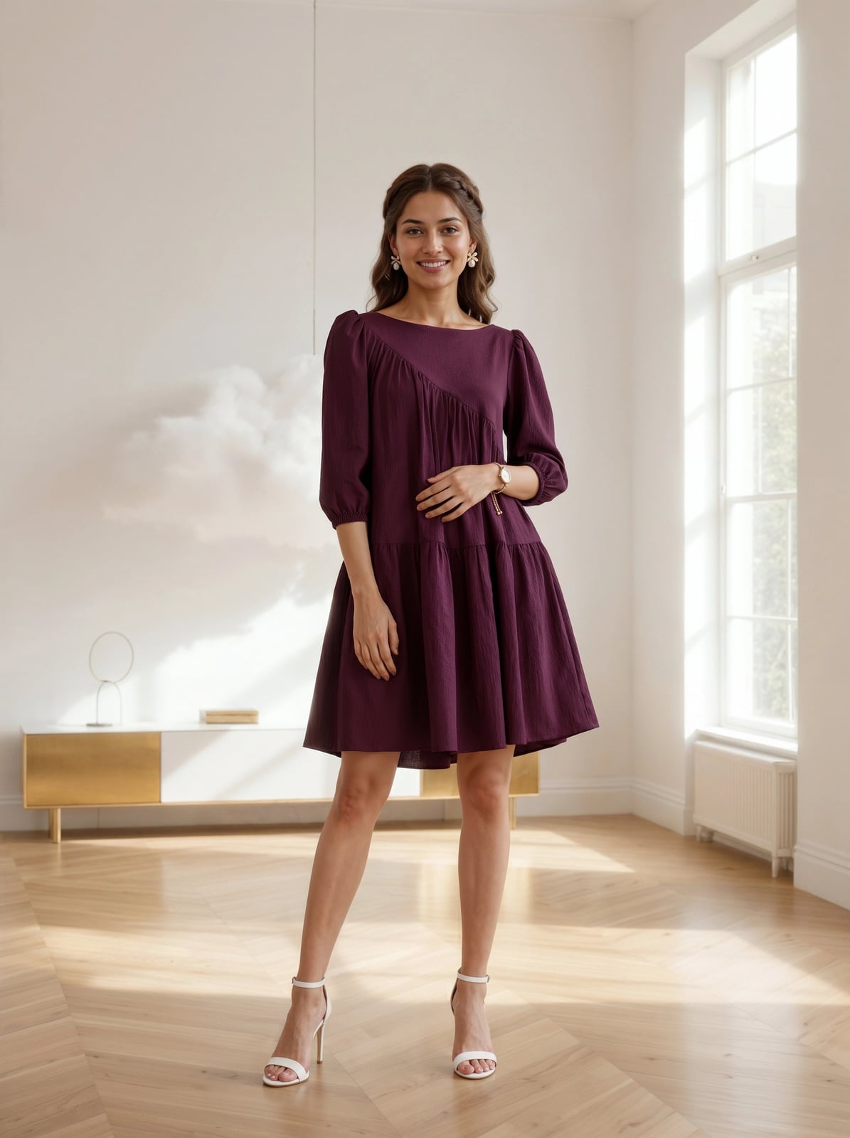 Deep Purple Smock Mini Dress with Gathered Neckline Deep Purple Smock Mini Dress with Gathered Neckline — Trendy Purple Dress