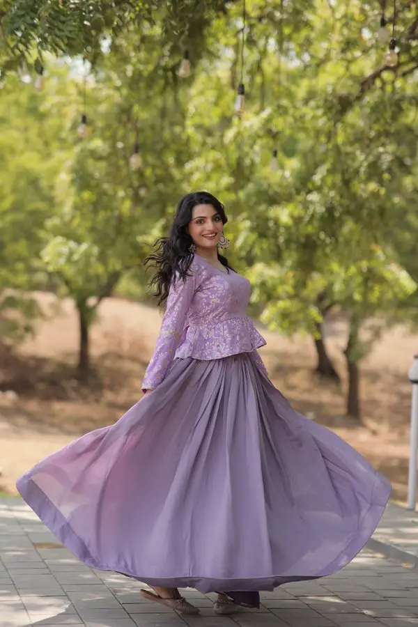Lilac Peplum Top and Flowing Skirt Set — Trendy Purple Outfits