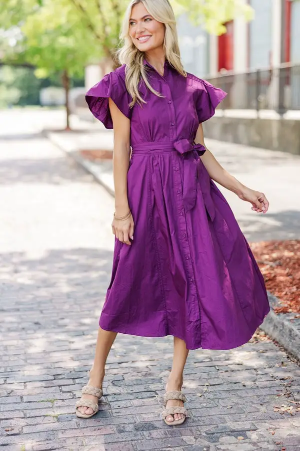 Vibrant Purple Cotton Shirt Dress — Trendy Purple Outfits