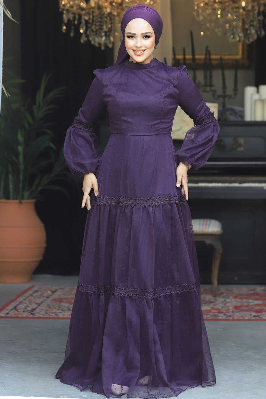 Light Purple Tiered Midi Dress with Chevron Texture — Trendy Purple Outfits