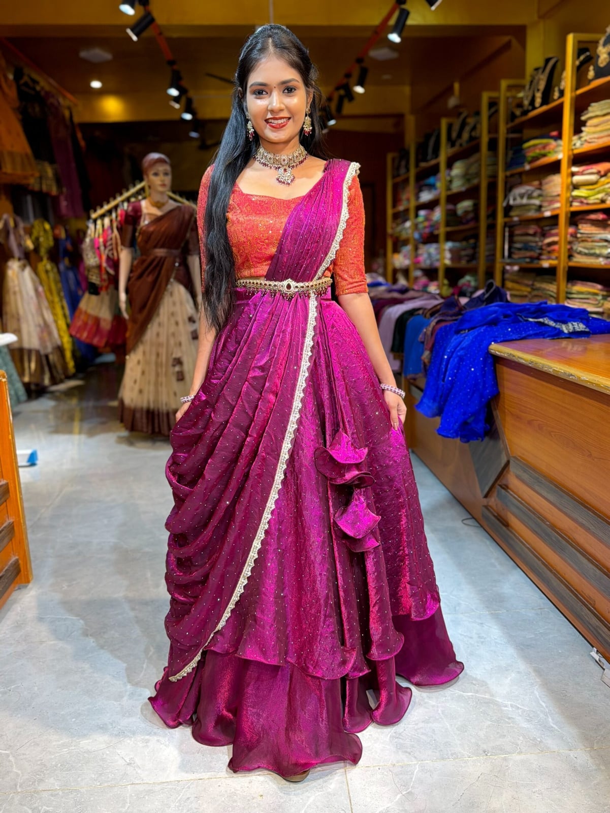 Traditional Purple Skirt with Layered Detailing — Trendy Purple Outfits