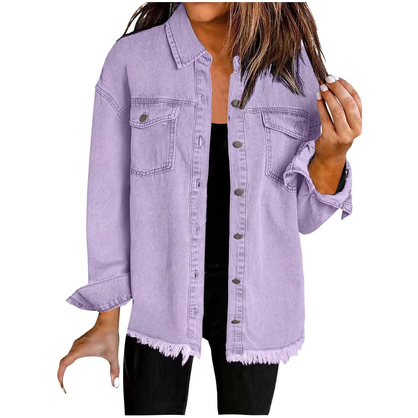 Oversized Lilac Faux Denim Cardigan — Trendy Purple Outfits