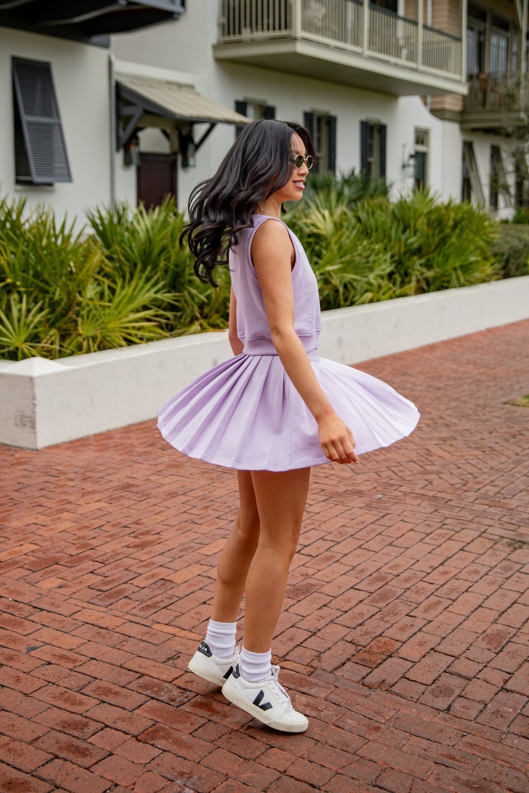 Lavender Activewear Set with Pleated Skort — Trendy Purple Outfits