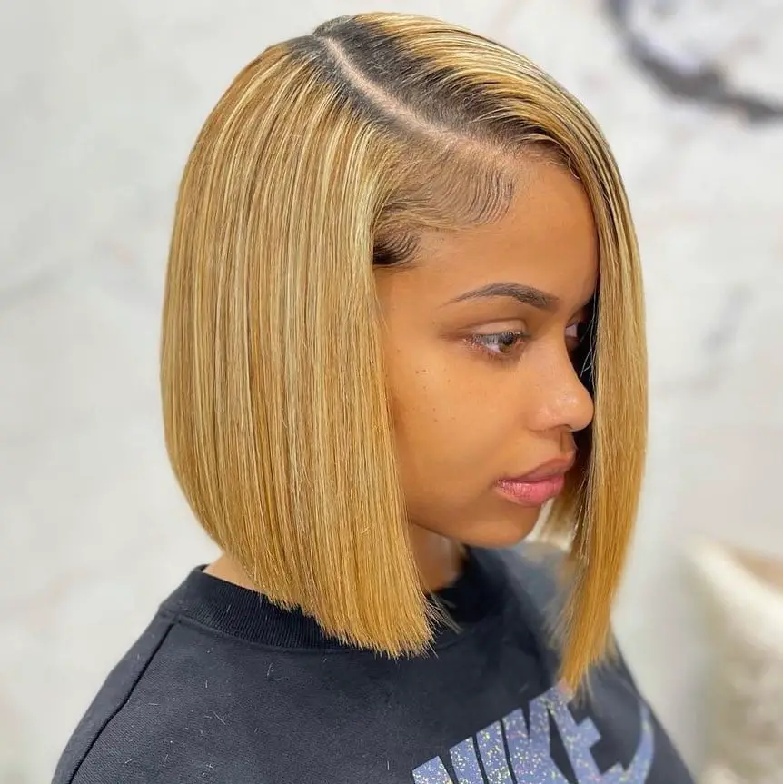 Sharp Blonde Bob with Black Sweatshirt Sharp Blonde Bob with Black Sweatshirt — Trendy Quick Weave