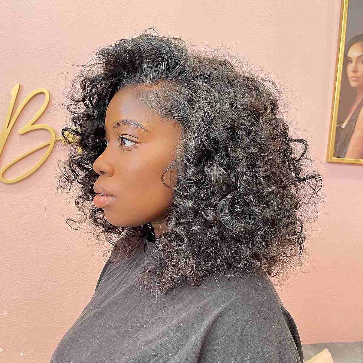 Short Curly Hair Extensions with Black T-Shirt Short Curly Hair Extensions with Black T-Shirt — Trendy Quick Weave