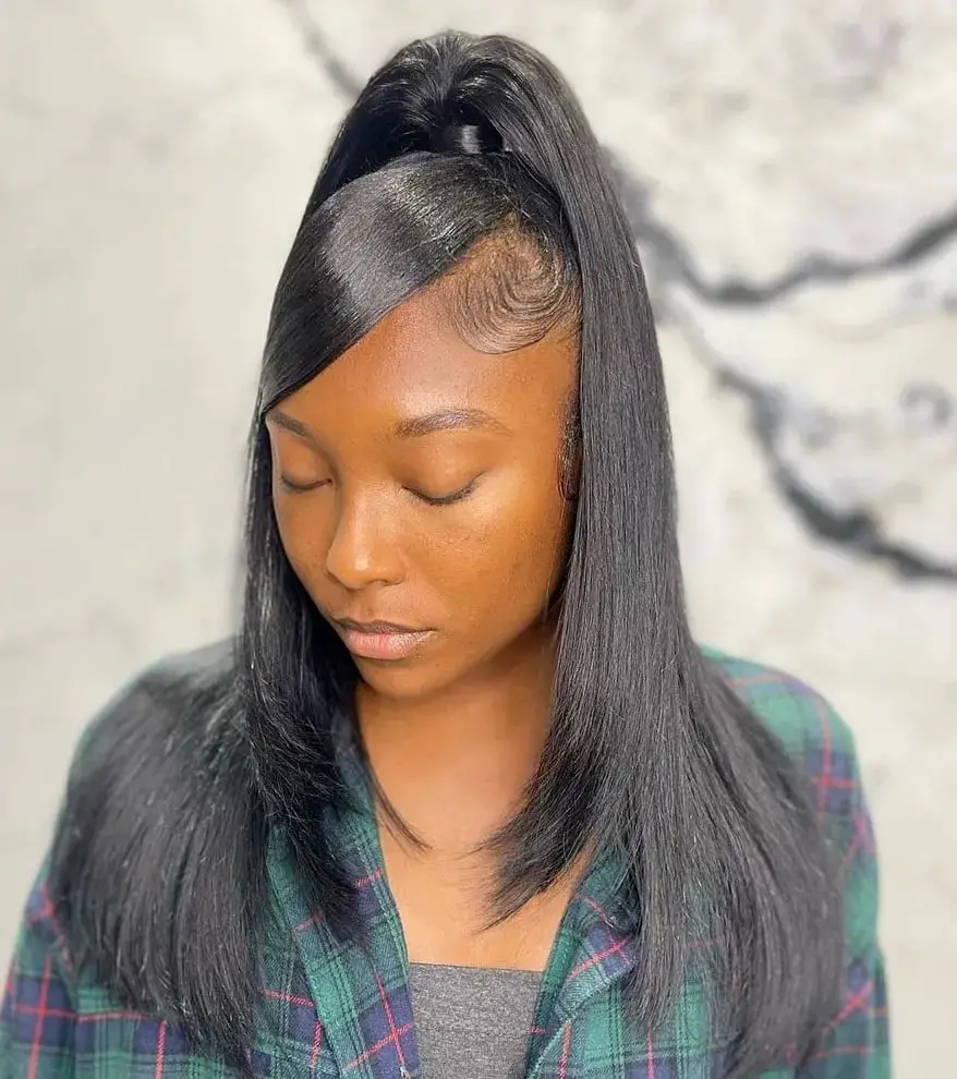 High Ponytail with Plaid Shirt Layering High Ponytail with Plaid Shirt Layering — Trendy Quick Weave