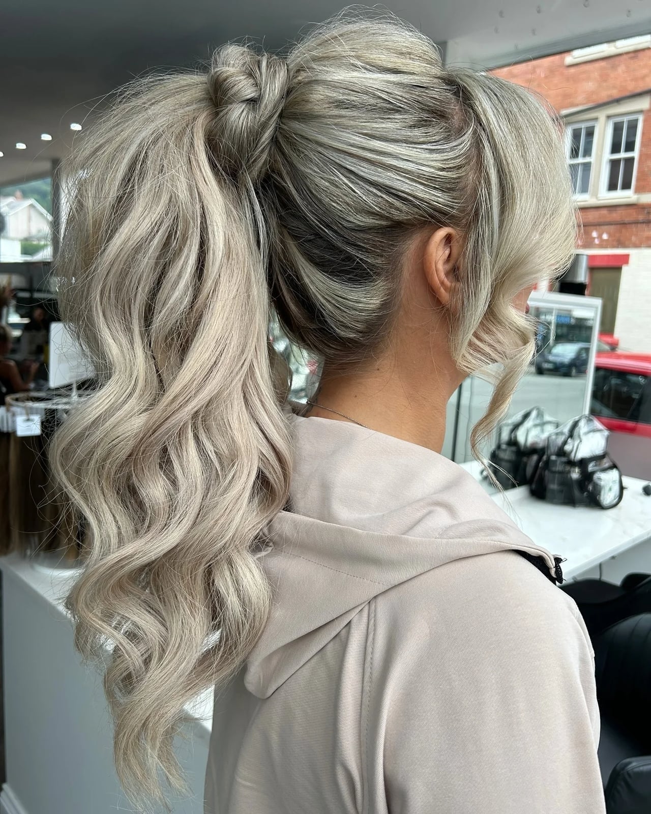 Ash Blonde Ponytail With Textured Waves Ash Blonde Ponytail With Textured Waves — Trendy Quick Weave Ponytail