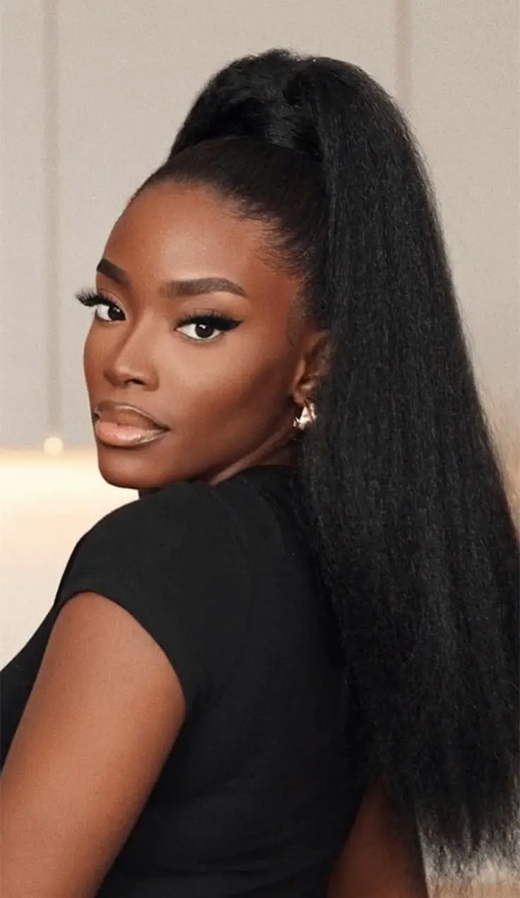 Sleek Mid-Back Ponytail No Bangs Sleek Mid-Back Ponytail No Bangs — Trendy Quick Weave Ponytail