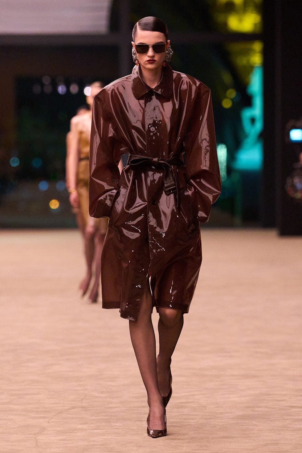 Glossy Deep Brown Vinyl Trench Coat Glossy Deep Brown Vinyl Trench Coat — Trendy Rain Jacket Outfits