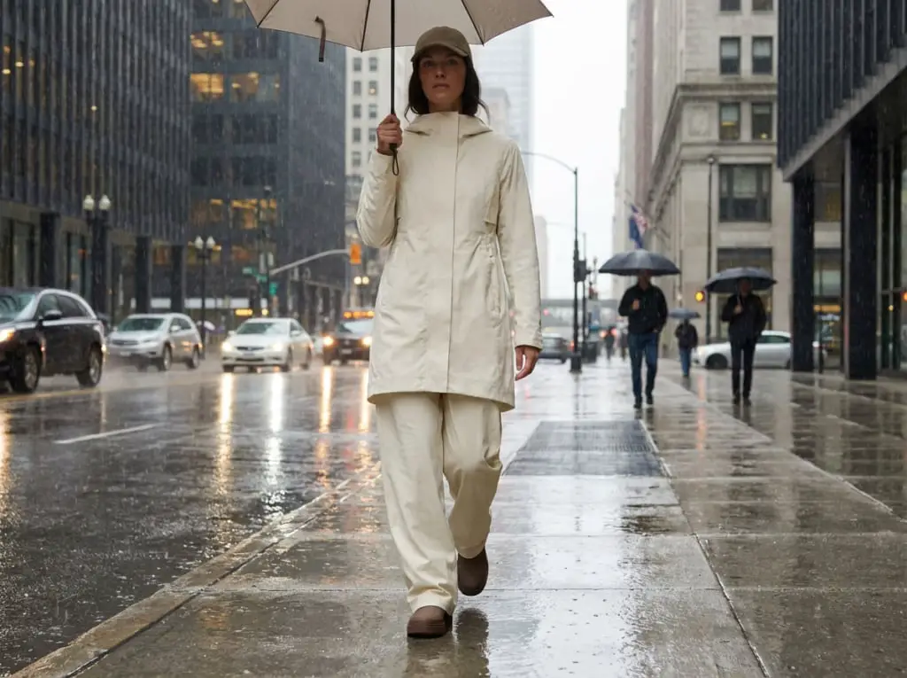 Cream Hooded Coat and Trousers Set Cream Hooded Coat and Trousers Set — Trendy Rain Jacket Outfits