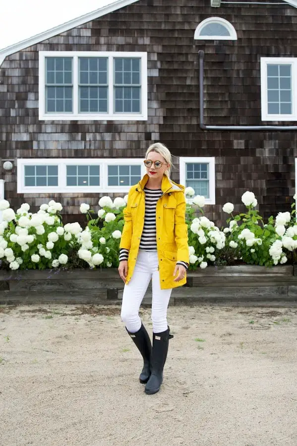 Yellow Hooded Rain Jacket With Slim Pants Yellow Hooded Rain Jacket With Slim Pants — Trendy Rain Jacket Outfits