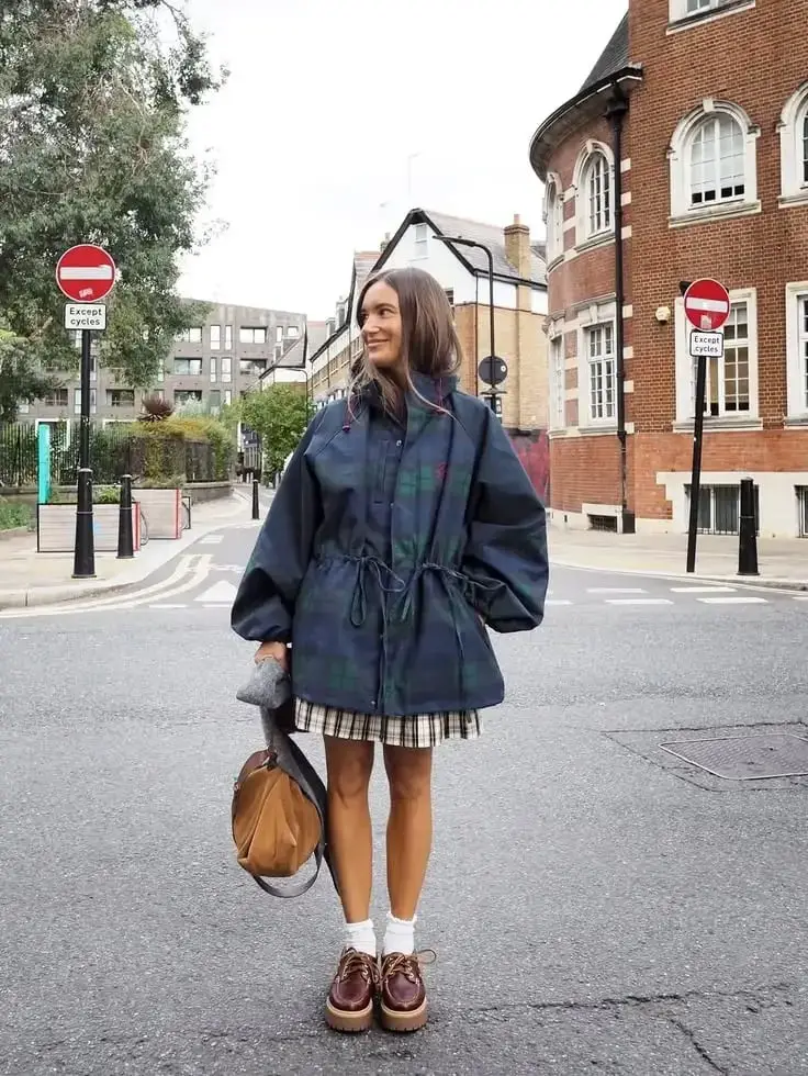 Plaid Jacket and Skirt Set Plaid Jacket and Skirt Set — Trendy Rain Jacket Outfits