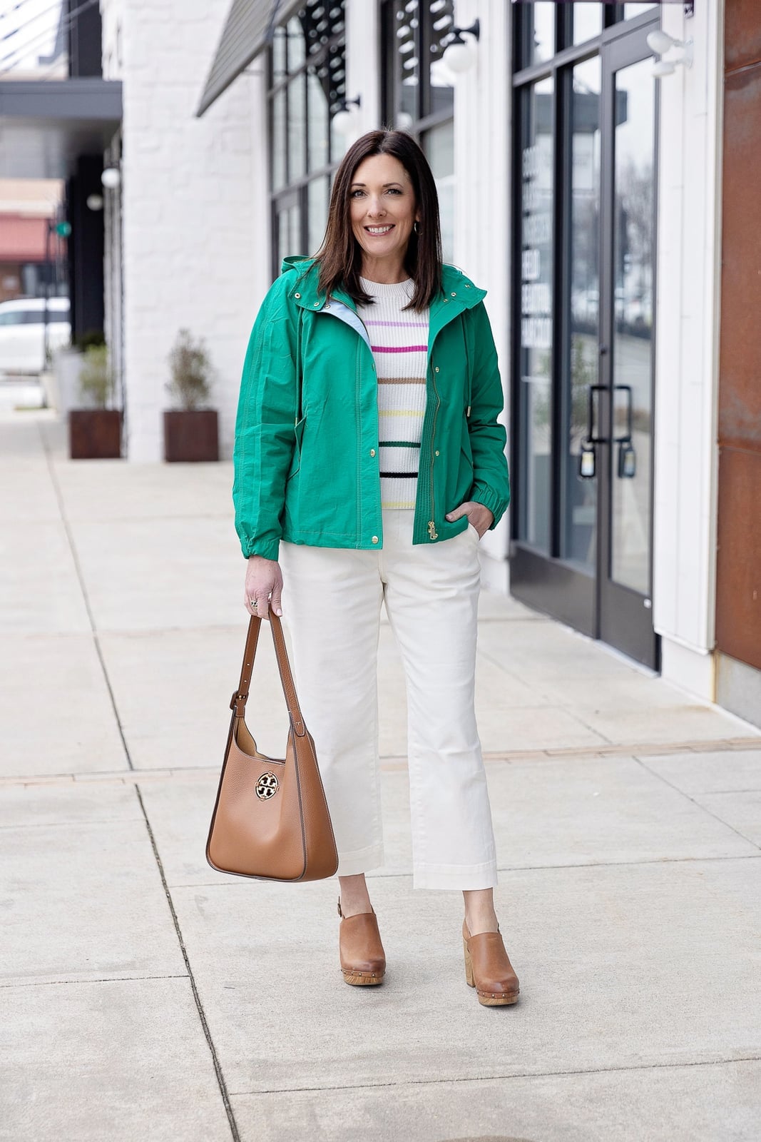 Green Hooded Jacket With Wide-Leg Pants Green Hooded Jacket With Wide-Leg Pants — Trendy Rain Jacket Outfits