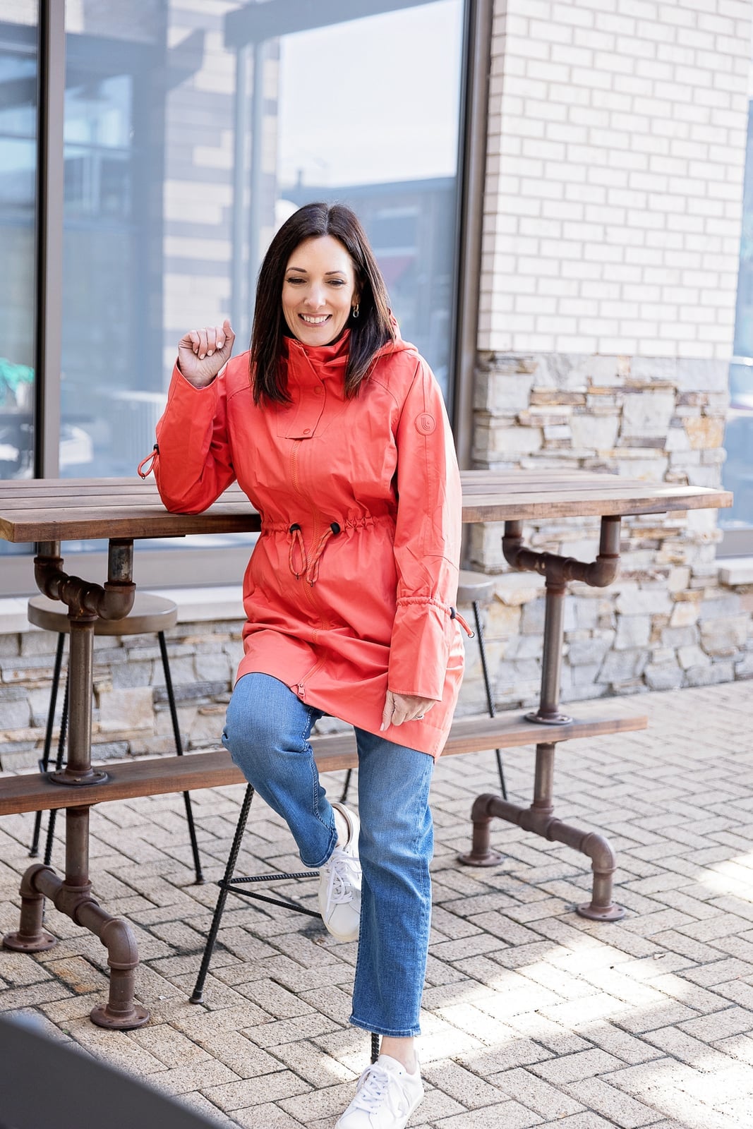 Coral Rain Jacket With Drawstring Waist Coral Rain Jacket With Drawstring Waist — Trendy Rain Jacket Outfits