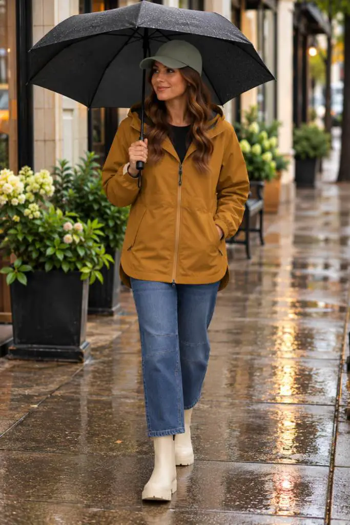 Brown Hooded Jacket With Curved Hem Brown Hooded Jacket With Curved Hem — Trendy Rain Jacket Outfits