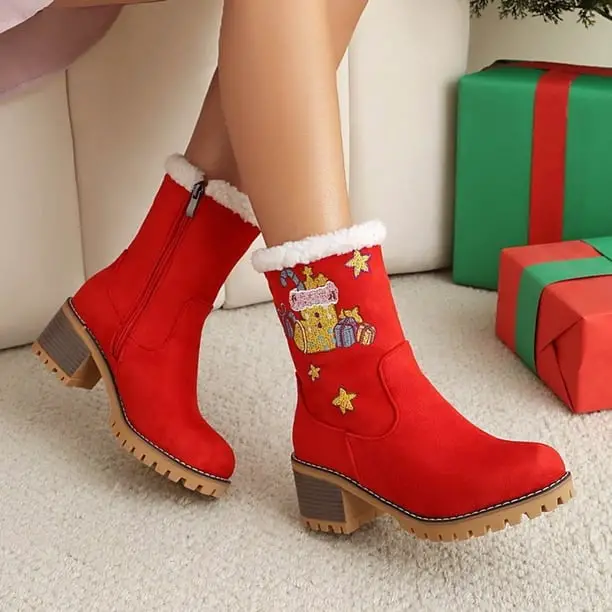Red Suede Ankle Boots with Faux Fur Trim Red Suede Ankle Boots with Faux Fur Trim — Trendy Red Boots Outfit