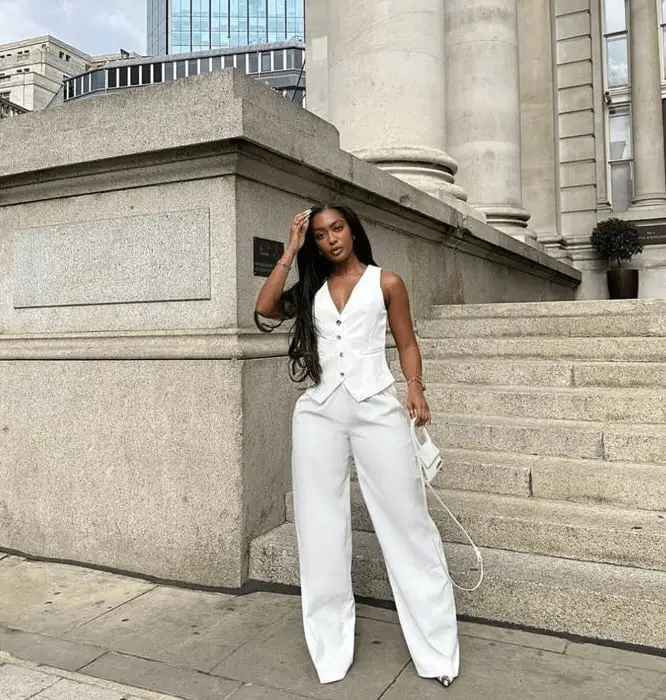 Monochromatic White Vest with Wide-Leg Trousers Monochromatic White Vest with Wide-Leg Trousers — Trendy Rich Outfits