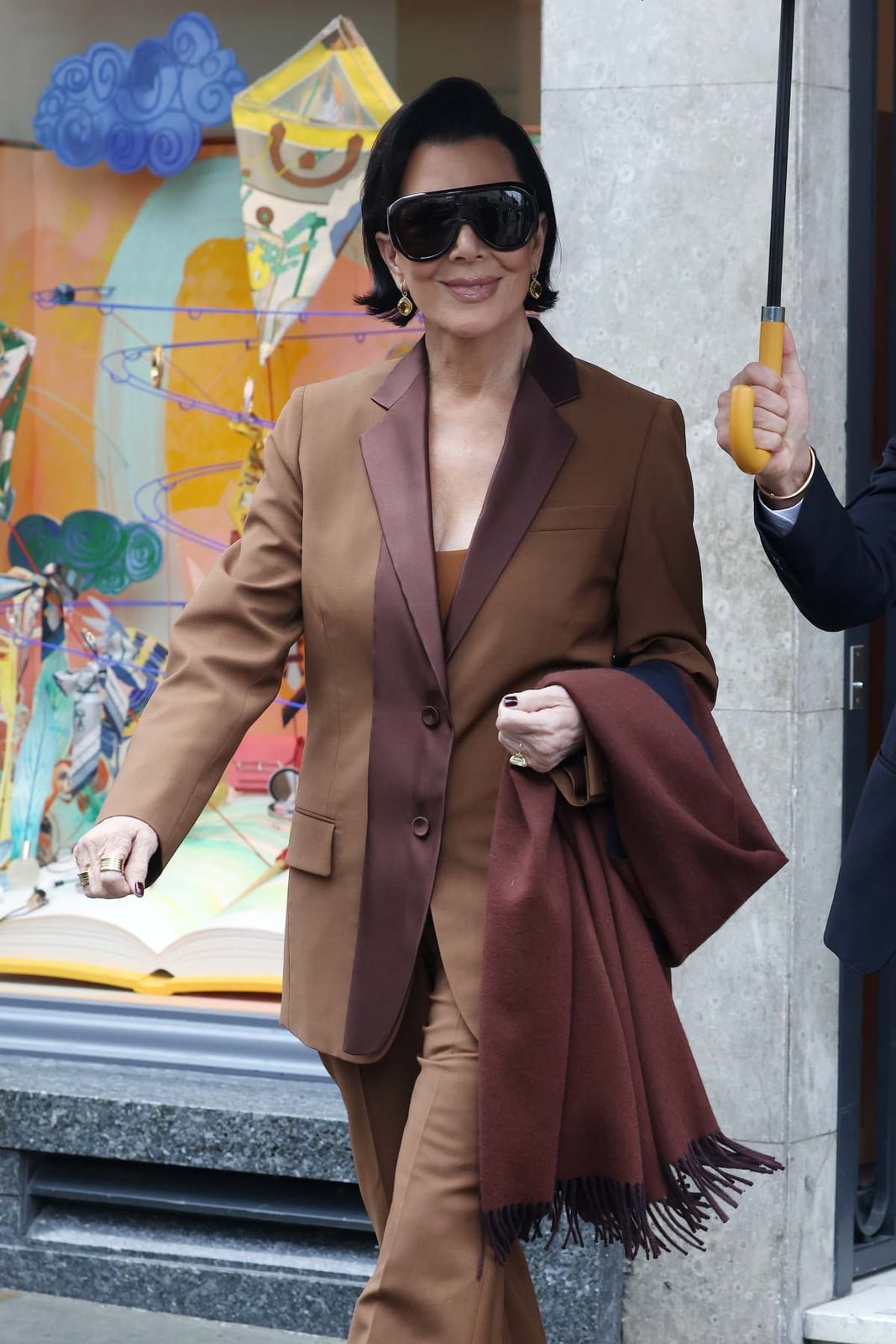 Brown Suit with Satin Lapels and Tan Camisole Brown Suit with Satin Lapels and Tan Camisole — Trendy Rich Outfits