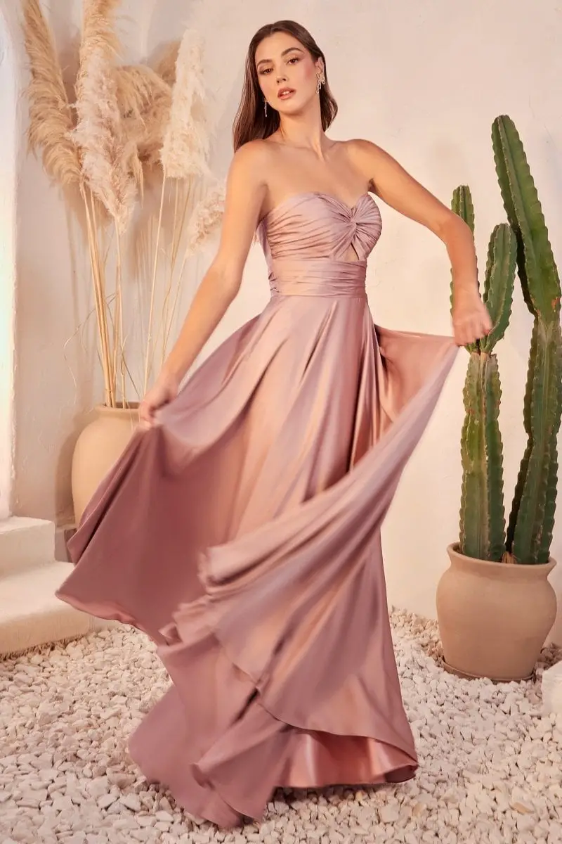 Dusty Rose Strapless A-line Satin Gown with Sweetheart Neckline Dusty Rose Strapless A-line Satin Gown with Sweetheart Neckline — Trendy Satin Dresses