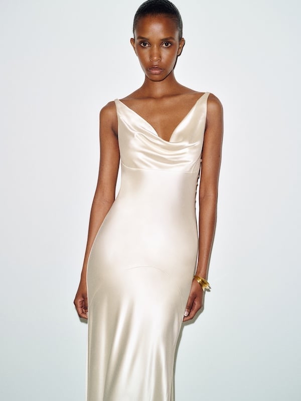 Ivory Satin Bias Cut Slip Dress with Cowl Neckline Ivory Satin Bias Cut Slip Dress with Cowl Neckline — Trendy Satin Dresses