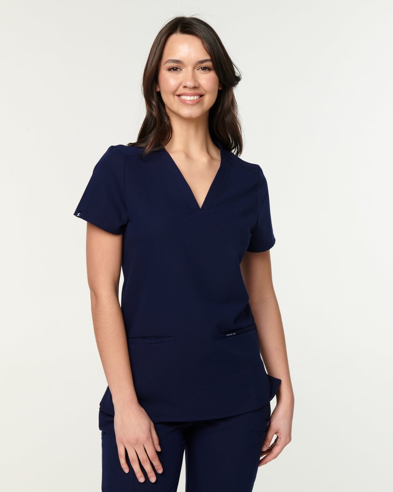Navy V-Neck Scrubs With Chest Pockets — Trendy Scrubs Outfits