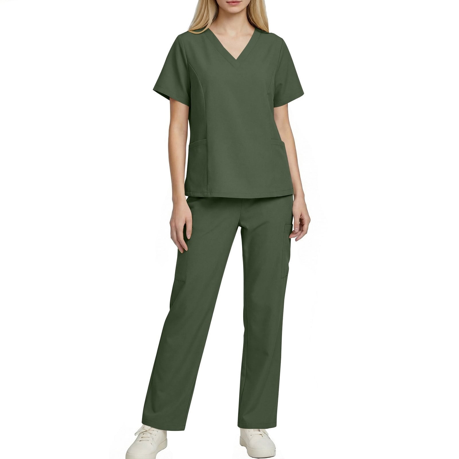 Olive Green Jogger Scrubs With Utility Pockets — Trendy Scrubs Outfits