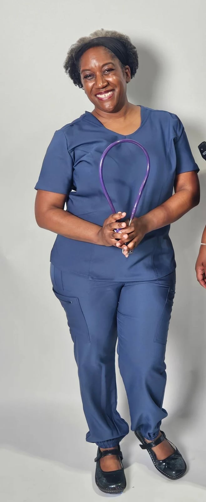 Navy Scrubs With Utility Pockets and Mary Janes — Trendy Scrubs Outfits
