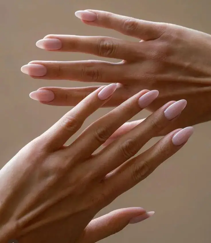 Milky Nude Glossy Medium Almond Nails Milky Nude Glossy Medium Almond Nails — Trendy Short Almond Nails
