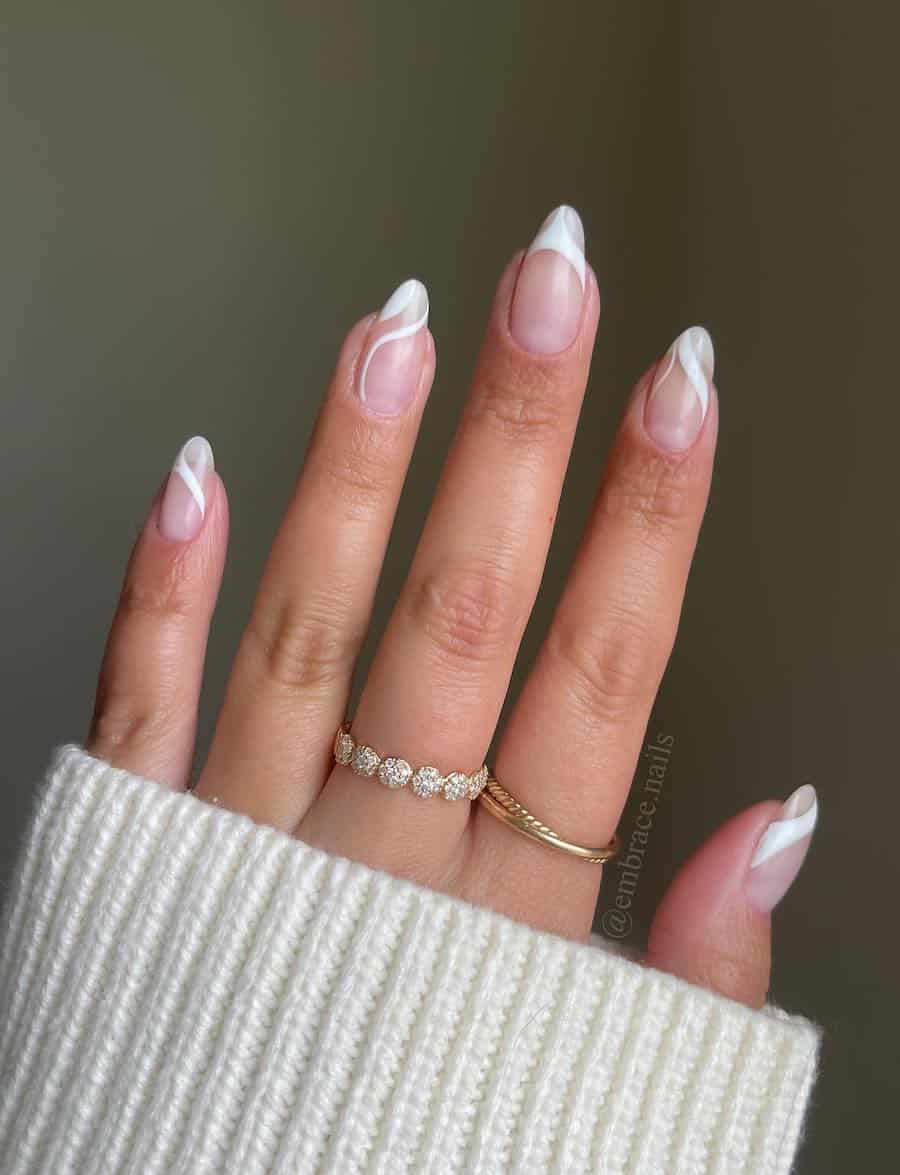 Nude Thin White French Short Almond Nails Nude Thin White French Short Almond Nails — Trendy Short Almond Nails