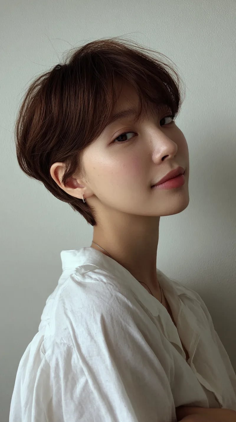 Sleek Dark Brown Pixie With Side Part — Trendy Short Hair