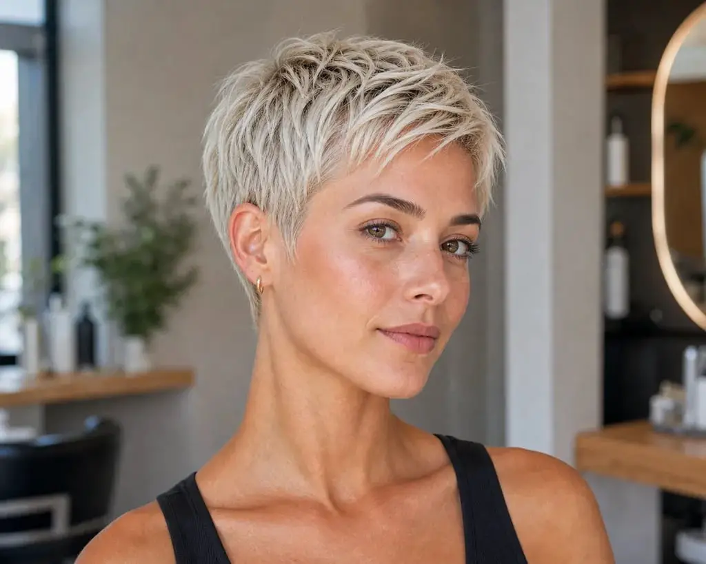 Platinum Blonde Pixie With Spiky Texture — Trendy Short Hair