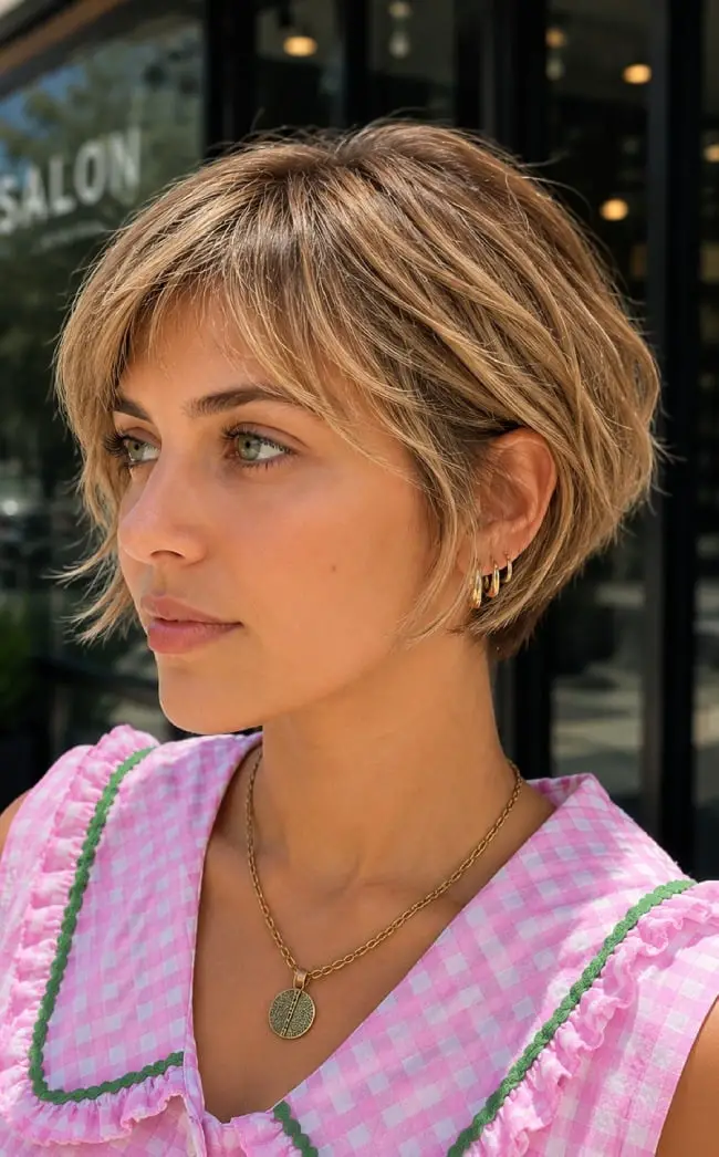 Textured Bixie With Soft Curtain Bangs — Trendy Short Hair