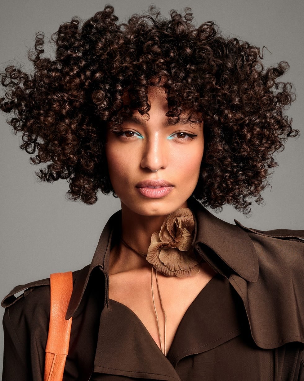 Voluminous Dark Brown Curly Shoulder Length — Trendy Short Hair Hairstyles
