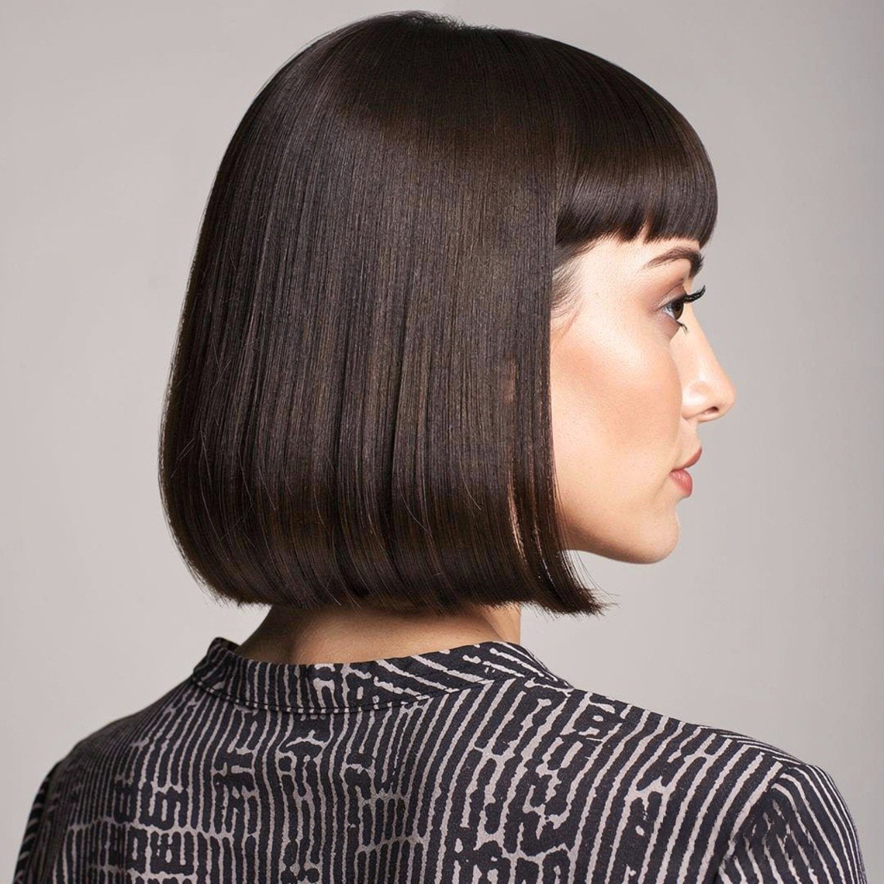 Chin Length Blunt Bob With Blunt Fringe and Precise Lines Of The Cut — Trendy Short Hair Hairstyles