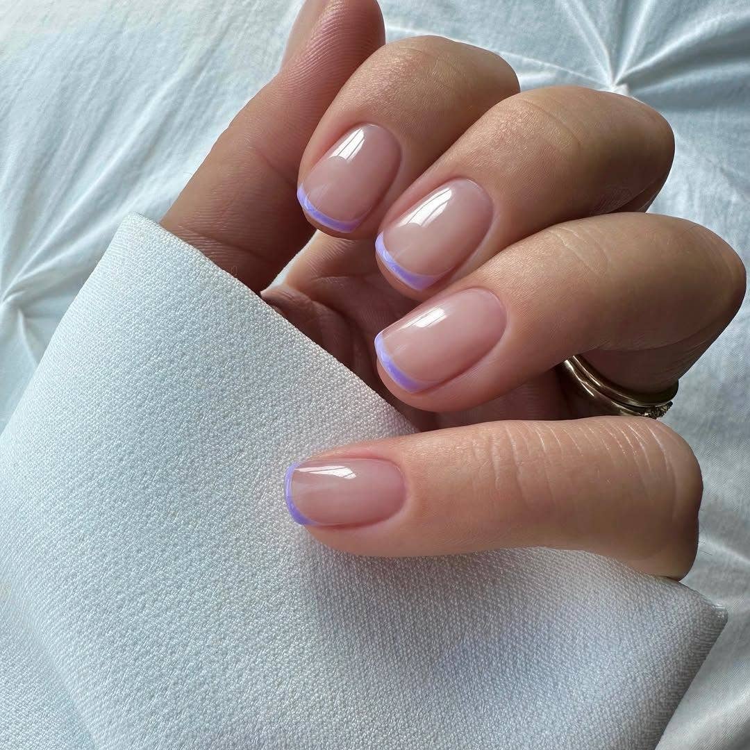 Sheer Nude Lavender Tip French Short Soft Square Nails — Trendy Short Nails Color