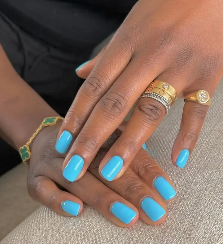 Vibrant Bright Blue Short Square Nails — Trendy Short Nails Color