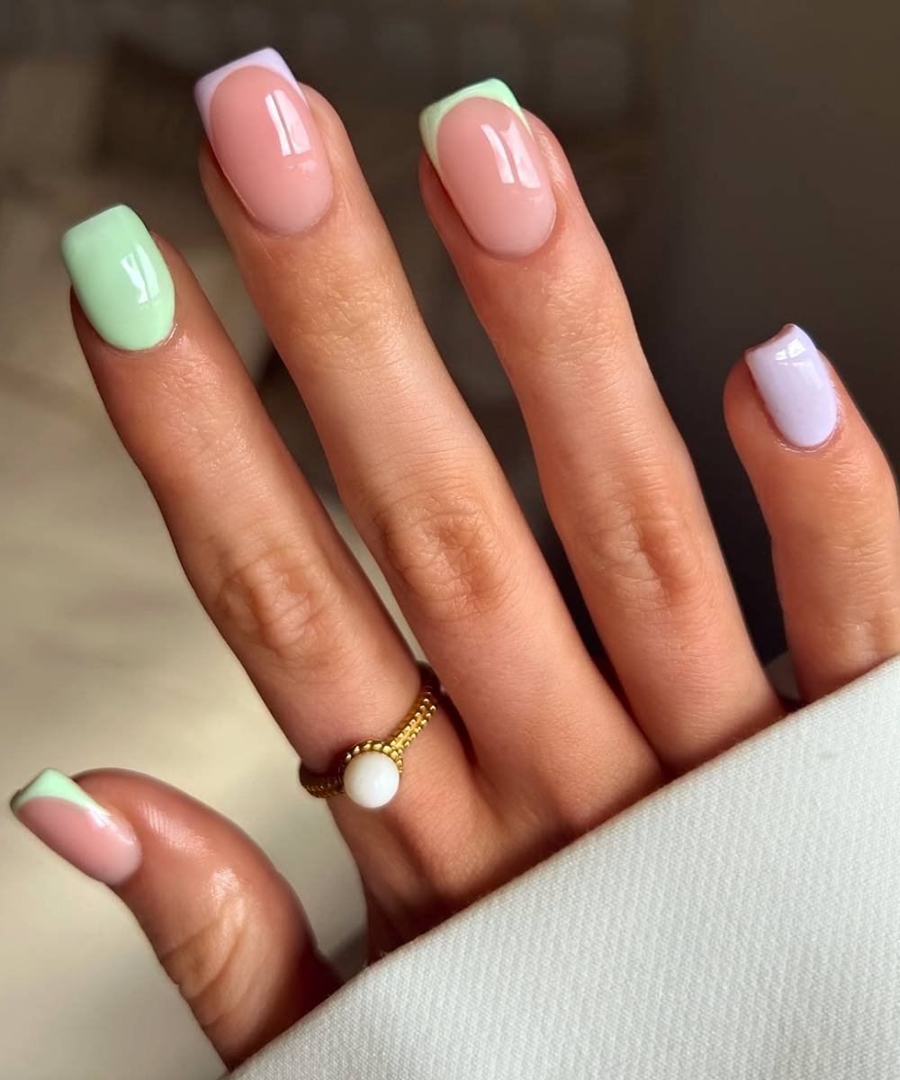 Pastel French Tips Sheer Pink Short Square Nails Pastel French Tips Sheer Pink Short Square Nails — Trendy Short Square Nails