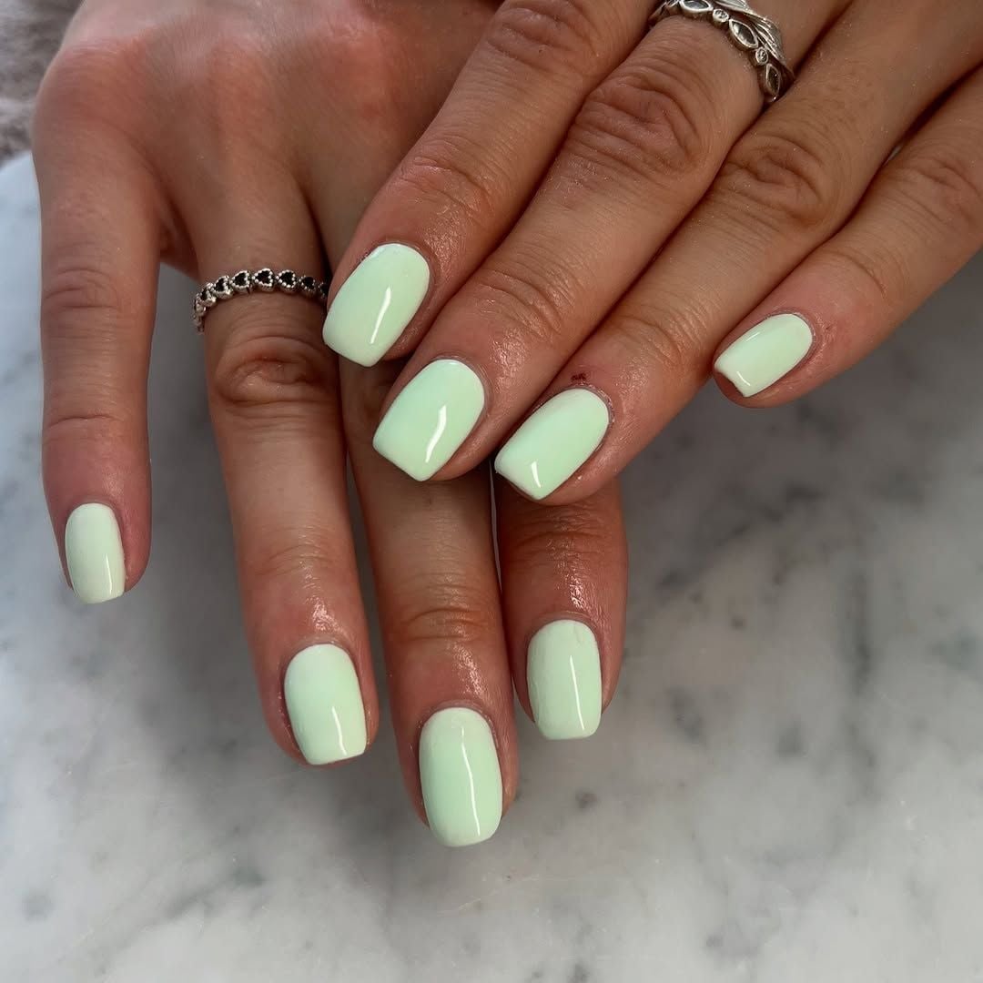 Opaque Light Mint Green Glossy Short Square Nails Opaque Light Mint Green Glossy Short Square Nails — Trendy Short Square Nails