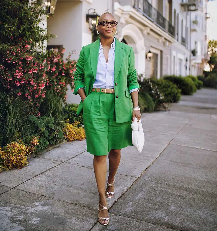 Green Linen Shorts and Blazer Suit Green Linen Shorts and Blazer Suit — Trendy Shorts Outfits