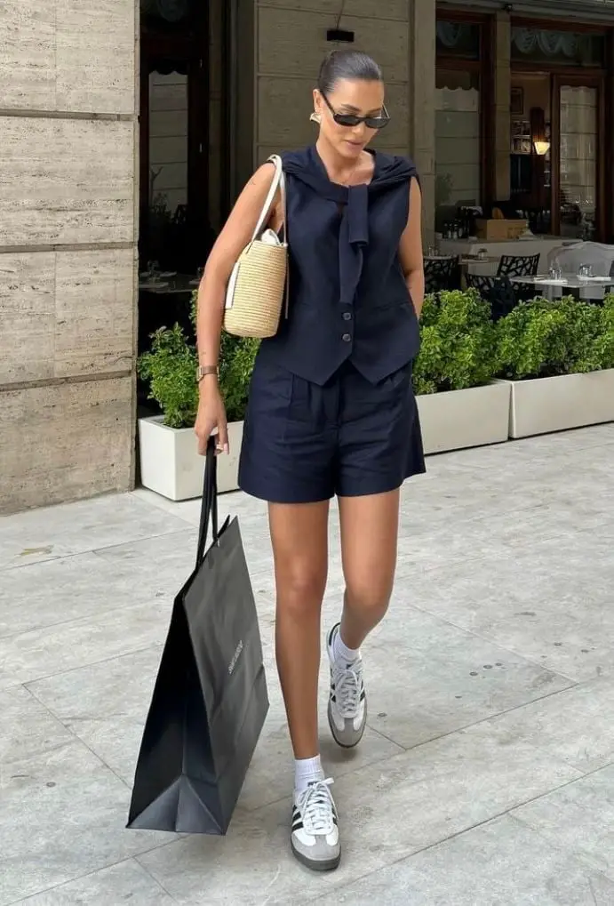 Navy Linen Shorts and Vest Set Navy Linen Shorts and Vest Set — Trendy Shorts Outfits