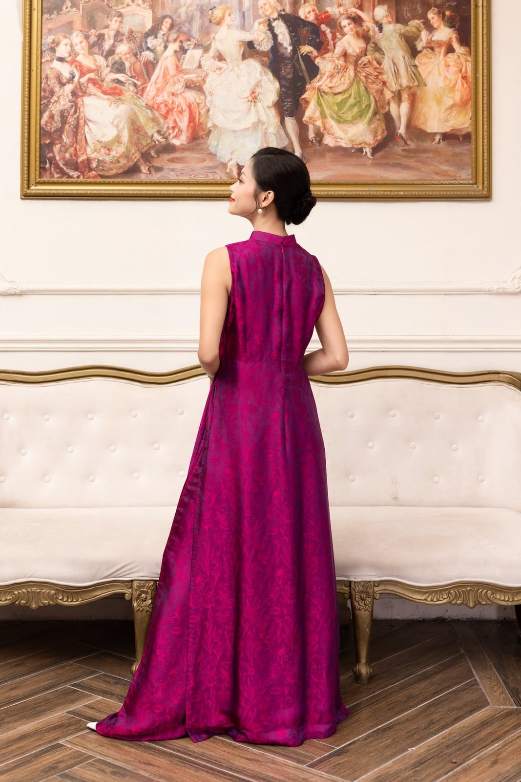 Patterned Pink and Purple Silk Dress with A-line Maxi Patterned Pink and Purple Silk Dress with A-line Maxi — Trendy Silk Dresses