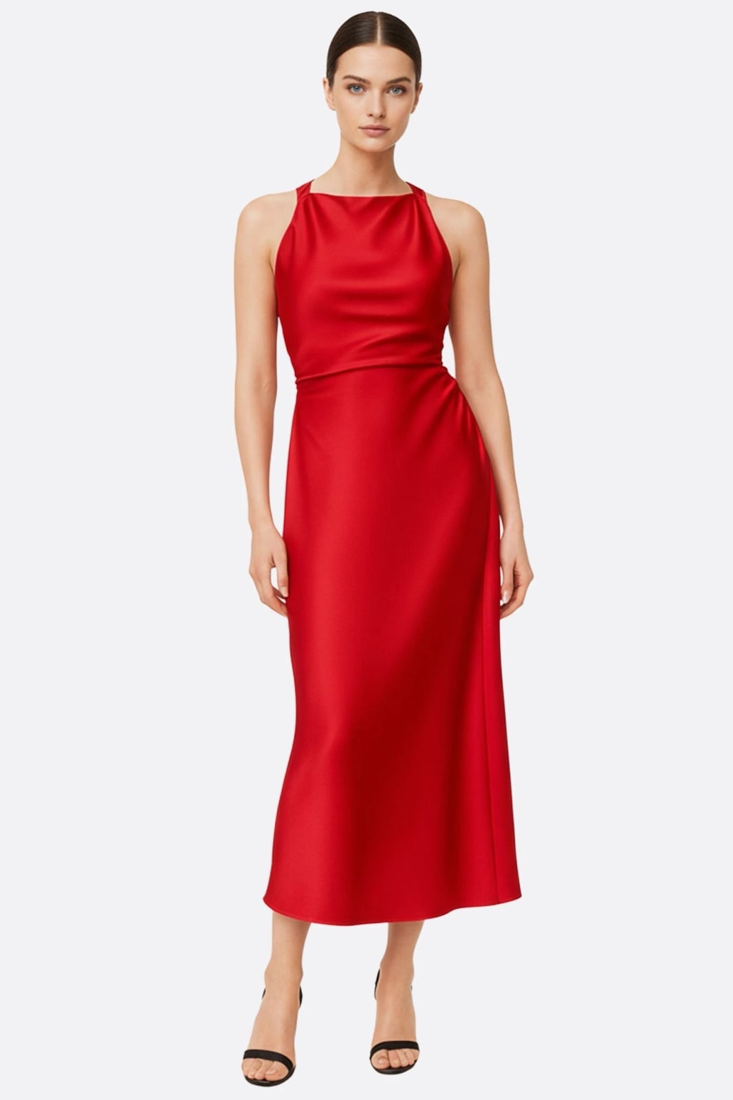 Red Satin Halter Neck Mini Dress Red Satin Halter Neck Mini Dress — Trendy Silk Dresses